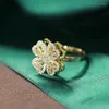 Cluster Rings Rotating Four-leaf Clover Full Diamond Ring Female 2023 Fashion Exquisite Opening Rotatable Hand Jewelry