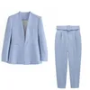 Kvinnors tvåbitar byxor Elegant Stylish Set Woman 2 Pieces Blazer med Pant Suits Office Ladies Chic Formal Outfits Za Business Kit Spring Overalls 230207