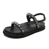 Summer Open Toe Thick Bottom One-way Button Sandals Women's Korean Version Versatile Casual Flat Beach Roman Sandals 230209