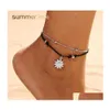Неклеты Bohemia Sun Кулон Beadreated Bracelet для женщин простой веревочный сплав Doublelayer в летних ногах лодыжка