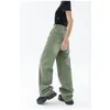Kvinnors jeans vintage gröna kvinnors jeans modebyxor streetwear hög midja bred ben sommar y2k baggy casual rak mamma denim byxor 230207
