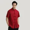 Herr t -skjortor ankomst kinesisk nationell kostym sommarstil broderade fickblus fast bomullslinnskjorta toppar