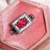 Cluster ringen klassieke ovaal ruby ​​stokbrood vol diamanten paar ring voor vrouwen meisje geometrische verzilverde verloving bruids cadeau sieraden