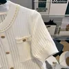 Kvinnors T-skjortor 2023 Summer Hollow Out Thin Knit Top Elegant Ladies Sweater Ice-Silk Korean White Knitwear T-Shirts Kort ärm Tee Shirt