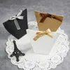 Gift Wrap 50pcs White Kraft Black Paper Bag Bronzing French "Merci" Thank You Box Package Wedding Party Favor Candy Bags With Ribbon 230206