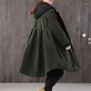 Women's Trench Coats Oversize Itself Women's Corduroy Jacket 2023 Women Winter Fleece Coat Thicken Windbreaker Hooded Lady Overcoat C568