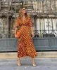 Casual Dresses Autumn Csaual Elegant Print Long Sleeve Dress Fashion Women V Neck Corset Bohemian Streetwear