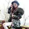 Women's Trench Coats Winter Jacket Coat Women Outwear Real Raccoon Fur Collar Asymmetrical Loose Leopard Long Black Camouflage Parka