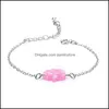 Lien chaîne mode Hamsa main opale bracelet pour femmes blanc rose bleu taille réglable bijoux élégants cadeau livraison directe bracelets Dhixh