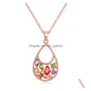 Médaillons Sud-Coréen Femmes Type De Fleur Cristal Colorf Avec Diamant Or Rose Titane Acier Collier Court En Gros Drop D Dhgarden Dhyxg