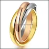 Band Rings Womens Titanium rostfritt st￥l trippelton trioll l￤nkar staplade Sier Rose Gold 3 Color Ring 20211223 T2 Drop Leverans Je DH9CI