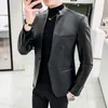 Mens Suits Blazers Brand clothing Fashion High quality Casual leather jacket Male slim fit business Suit coatsMan S5XL 230207
