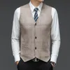 Men's Vests Mens Suit Vest Autumn Fashion Plaid Waistcoat Business Slim Fit Sleeveless Sweater Office Casual V-Neck Knit SuitsMen's