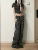 Women's Jeans HOUZHOU Camouflage Green Cargo Pants Women Y2K Hippie Low Rise Jeans Retro Streetwear Harajuku Army Wide Leg Denim Trousers 230207