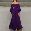 Sukienki swobodne Zogaa Purple jedwabny szyfon prosty wieczór poza ramionami długie rękawy puchowe długość podłogi suknia balowa formalna suknia