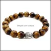 Beaded Strands 8Mm Tiger Eye Stone Buddha Beads Bracelet For Women Men Handmade Elastic Lava Yoga Jewelry Gift Drop Delivery Bracele Dhdbn