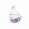 Pendant Necklaces Wholesale 45 X 27Mm Drop Shaped Metal Edge Carved Stone Necklace Accessories For Jewelry Diy St007 Delivery Dhgarden Dhlcb