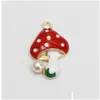 Charms 20st -legering Drip Oil Mushroom Charm med röd emalj Faux Pearl Pendant DIY Handgjorda tillbehör Keychain Hanging Chain Drop D DHY23