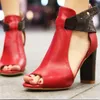 Sandalen leer dik hoge hak mode vis mond dames plus size vrijetijdslipje slipper sandalias femininas de salto alto alto