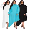 Plus-Size-Kleider, schickes Temperament, Plus-Size-Damenkleider, solide, lange, asymmetrische Rundhalsausschnitt, Oversize-Maxi-elegantes Kleid, Großhandelstropfen 230207