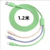 3 In 1 multi oplaadkabels Micro USB -kabel vloeistof siliconen snoer snel lading voor type C/Android en andere mobiele apparaten Huawei LG Samsung Note20 S20 etc.