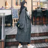 Womens Knits Tees Elegant Women Plaid Wool Coat Korea Retro Dark Gray Double Breasted Long Sleeve Chic Loose Outerwear Ladies Long Jacket Overcoat 230207