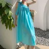 Robes décontractées Femmes Été Une épaule Bandage Robe longue Couleur unie Sans manches Dos nu Lâche Vacances Femme SundressCasual