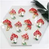 Charms 18pcs dessin anim￩ Red Email Mushroom Zinc Alliage ￩maill￩ champignons avec imitation Pearl Pendants Gold Color Jewelry Finding Dro DHBC5