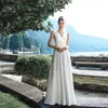 Wedding Dress Pastrol V-Neck Side Split For Women 2023 Elegant White Satin A-Line Sleeveless Floor Length Bridal Gown With Belt