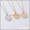Pendant Necklaces Stainless Steel Round Coin Women Gold Sier Minimalist Jewelry Clavicle Chain Dog Tag Collares Fashion Drop Deliver Dhy1X