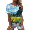 Women's T Shirts Women's T-shirt 3d Printing Green Floral Top All-match Fashion Short-sleeved Elegant Temperament Round Neck