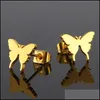 Dangle Chandelier Fashion 4 Color Butterfly Stainless Steel Stud Earrings For Women Girls Gold Sier Rose Black Earring Jewelry Gif Dhqmk