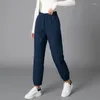 Pantaloni da donna spessi e caldi imbottiti larghi per le donne Pantaloni trapuntati da donna a gamba larga con motivo a rombi tinta unita invernale