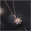 Médaillons En Gros Nouvelle Protection De L'environnement Cuivre Plaqué Or Rose Diamant Collier Fleur 3A Zircon Pendentif Femelle Goutte Dhgarden Dhitq