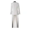 Designer De Luxe Blanc Piste Pantalon Costumes À Manches Longues Bouton Unique Blazer Manteaux Haut Jambe Droite Long Pantalon Parti Formelle Des Femmes Porter Deux Pièces Ensembles Costume