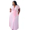 Plus size Dresses Summer Plus Size Women Clothing Summer Temperament Maxi with Belt Short Sleeve High Stretchy Dresses Loose Prom Dress Wholesale 230207