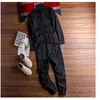 Jeans Jumpsuit voor heren Lange mouw Revers Beam Feet Katoenen overalls Hiphop Street chic Losse cargobroek Groen Zwart Vrachtbroek 230207