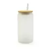 Armazém dos EUA!!! enviar em 24h 16 oz sublimação canecas de vidro fosco copo em branco com tampa de bambu transparente lata de cerveja copos copo mason jarro plástico palha NOVO JY24