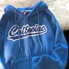 Kvinnors hoodies tröjor kvinnors brev broderi tröjor vintage vinter fleece överdimensionerade hoodies casual blixtlås jacka kappa tonåringar y2k kläder 230207