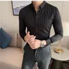 Mens Casual Shirts Masculina Spring Dress Vertical Stripe Streetwear Slim Long Sleeve Chemise Homme Tuxedo 230207