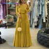 Casual Dresses ZANZEA Fashion Off Shoulder Vestidos Female Lace Up Belted Dresses Beach Holiday Ruffle Robe Womens Bohemian Long Maxi Dress 5XL 020723H