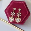 Stud Earrings S925 Silver Needle Elegant Flower Long Jewelry 14K Real Gold Zircon Heart For Women