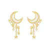 Boucles d'oreilles pendantes à la mode étoile lune pour les femmes géométrie coréenne couleur or métal strass pendentif boucle d'oreille fête bijoux cadeau