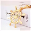 Key Rings Fashion Creative Diamondstudded Crystal Rudder Nautical Car Keychain Metal Bag Pendant Chain 77 E3 Drop Delivery Jewelry Dhmir