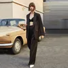 Pantalon deux pièces pour femme AEL Vintage automne femmes pantalon costume marron foncé lâche Blazer veste jambe large bureau ensembles pantalon et blazer vendu séparément 230207