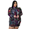 Plus size Dresses XL-5XL Wholesale Drop Plus Size Dress Women Winter Clothing Fashion Black Trend Printing Slim Sexy Club Mini Dresses 230207