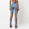 女性のジーンズ Y2k ファッション デニム ハイウエスト スパイラル 中空アウト メッシュ カウボーイ パースペクティブ パンツ ステッチ スリット 2023 ストリート 230206