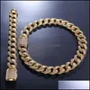 Naszyjnik bransoletki 12 mm Miami Cuban Link Bracelets Zestaw dla mężczyzn Bling Hip Hop lodowany Diamond Gold Sier Sier Chains Women DHQ1L