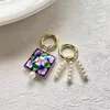 Hoop Earrings Hand Enamel Colorful Flower Cloisonne Beads Imitation Baroque Pearl Asymmetric Statement Vintage Jewelry