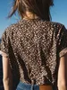 女性用TシャツヒョウレタープリントTshirt夏の丸い首短袖オーガニックコットントップメスビンテージカジュアルティーSファッション230206